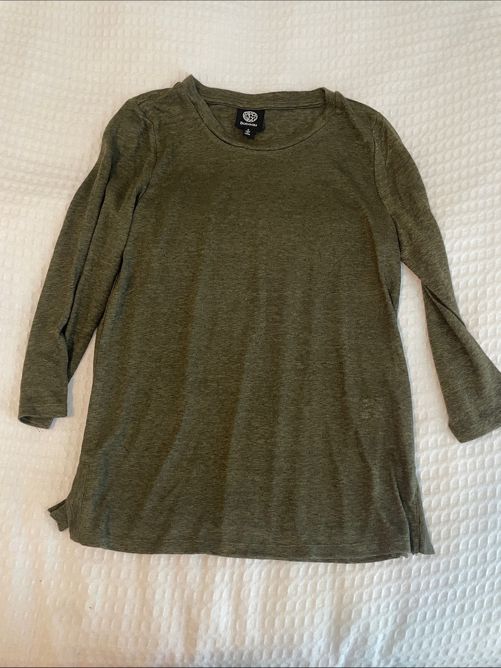 bobeau Olive Green 3/4 Sleeve Scoop Neck Tee